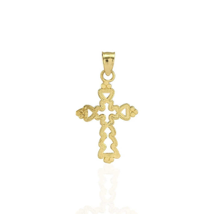 10k Solid Yellow Gold Milgrain Textured Religious Cross Pendant 1"