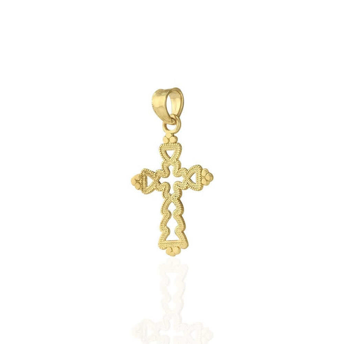 10k Solid Yellow Gold Milgrain Textured Religious Cross Pendant 1"