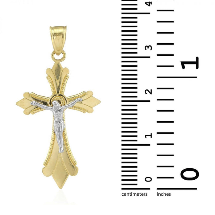 10k Yellow Gold Milgrain Textured Jesus Crucifix Religious Cross Pendant 1.42"
