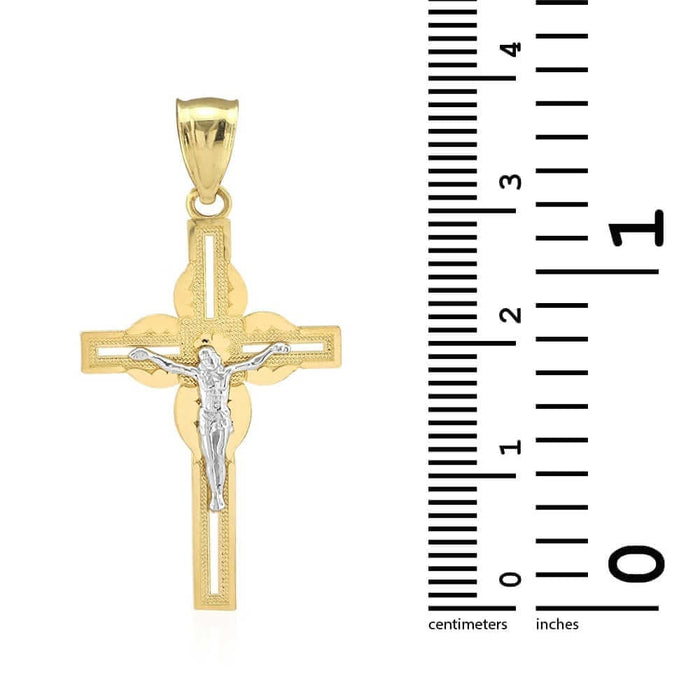 10k Yellow White Gold Jesus Crucifix Religious Cross Pendant 1.5"