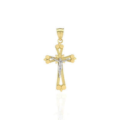 10k Solid Yellow Gold Milgrain Jesus Crucifix Religious Cross Pendant 1.5"