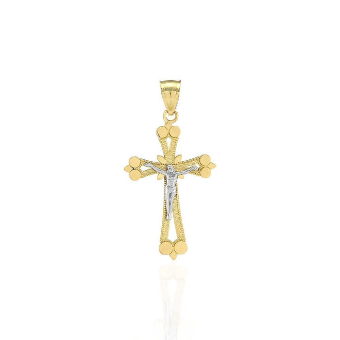 10k Solid Yellow Gold Milgrain Jesus Crucifix Religious Cross Pendant 1.5"