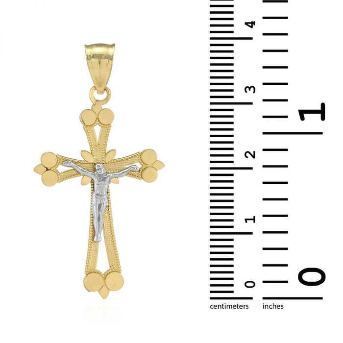 10k Solid Yellow Gold Milgrain Jesus Crucifix Religious Cross Pendant 1.5"