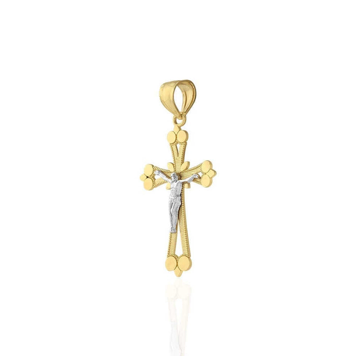 10k Solid Yellow Gold Milgrain Jesus Crucifix Religious Cross Pendant 1.5"