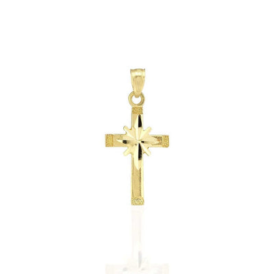 10k Solid Yellow Gold Diamond-Cut Textured Religious Cross Pendant 1.06"