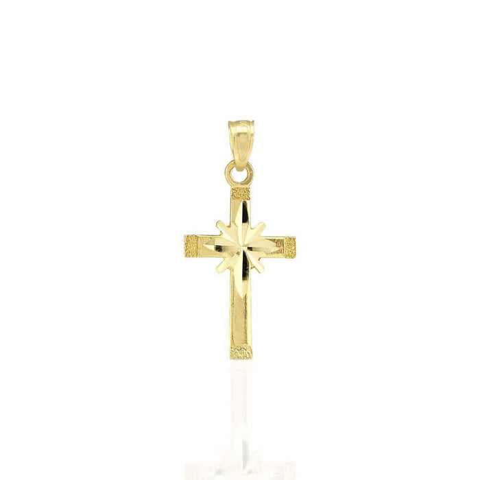 10k Solid Yellow Gold Diamond-Cut Textured Religious Cross Pendant 1.06"