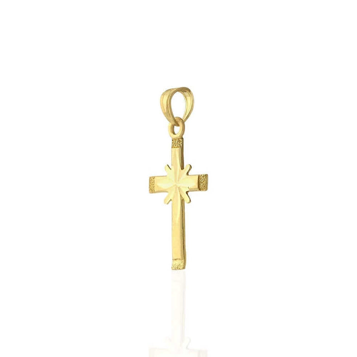 10k Solid Yellow Gold Diamond-Cut Textured Religious Cross Pendant 1.06"