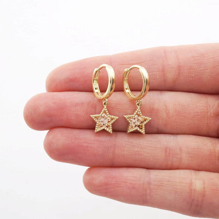 14k Yellow & Rose Gold Milgrain Diamond-Cut Star Huggie Hoop Earrings