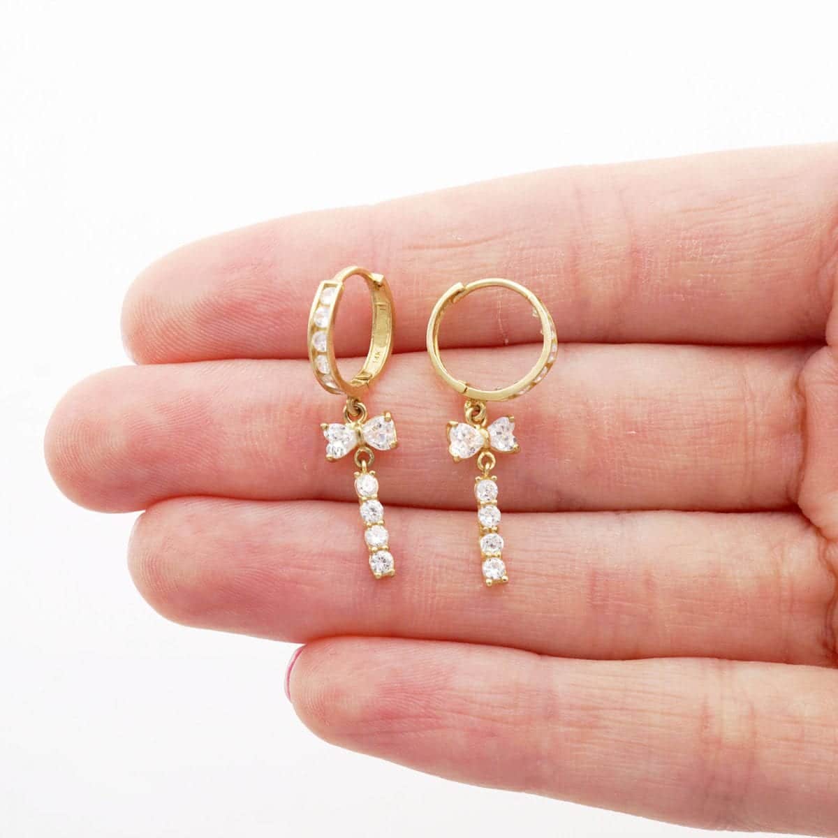 1.20Ct Created Diamond 14k Yellow Gold Bow Double  Huggie Hoop Earrings