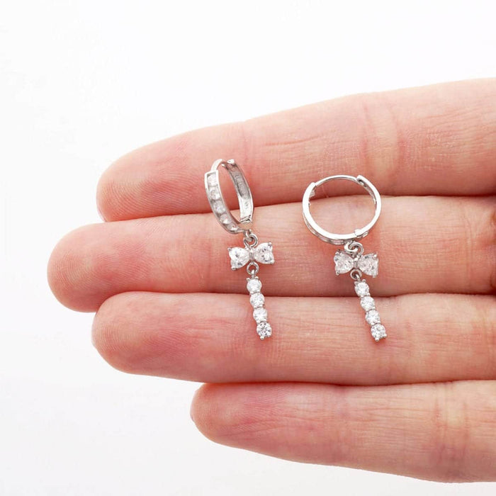 CZ 14k Yellow & White Gold Bow Double Huggie Hoop Earrings