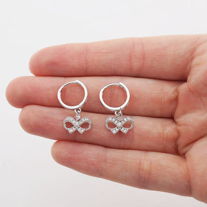 14k Yellow Gold CZ Bow Shaped  Drop Huggie Hoop Earrings