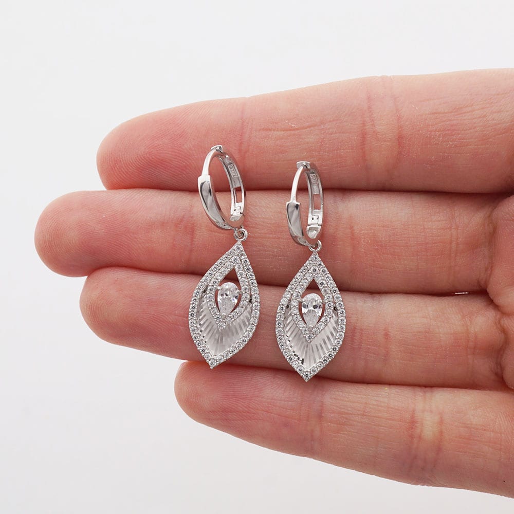 CZ 14k Yellow & White Gold  Feather Huggie Hoop Earrings