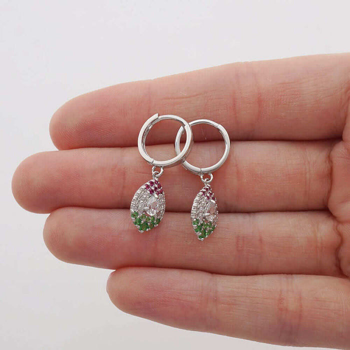 14k Yellow White Gold Multicolor CZ Huggie Hoop Earrings