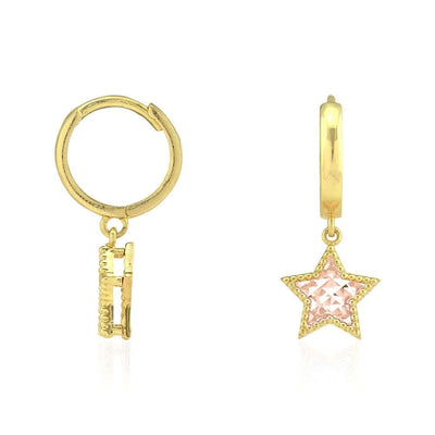 14k Yellow & Rose Gold Milgrain Diamond-Cut Star Huggie Hoop Earrings