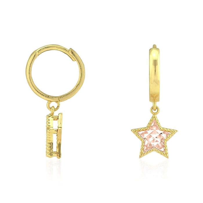 14k Yellow & Rose Gold Milgrain Diamond-Cut Star Huggie Hoop Earrings