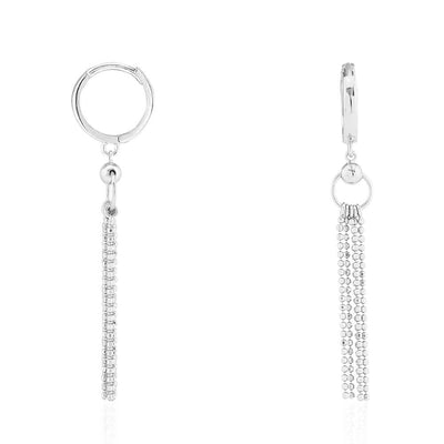 14k White Gold Drop Ball Chain Hinged Snapback Huggie Hoop Earrings