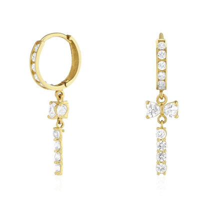 1.20Ct Created Diamond 14k Yellow Gold Bow Double  Huggie Hoop Earrings