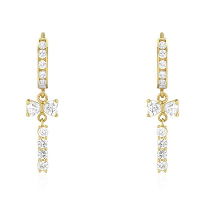 1.20Ct Created Diamond 14k Yellow Gold Bow Double  Huggie Hoop Earrings