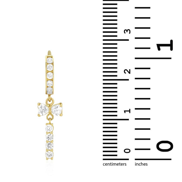 CZ 14k Yellow & White Gold Bow Double Huggie Hoop Earrings
