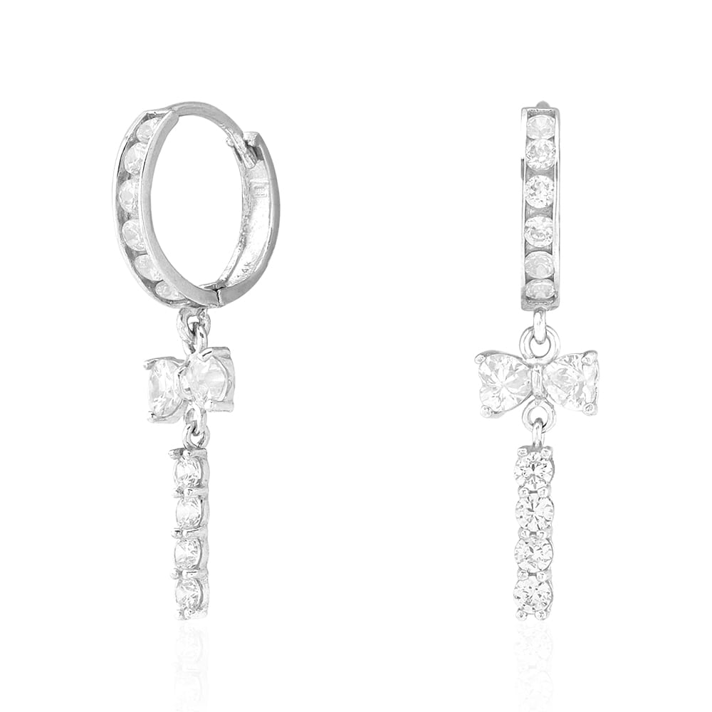Created Diamond 14k Yellow & White Gold Bow Double  Huggie Hoop Earrings