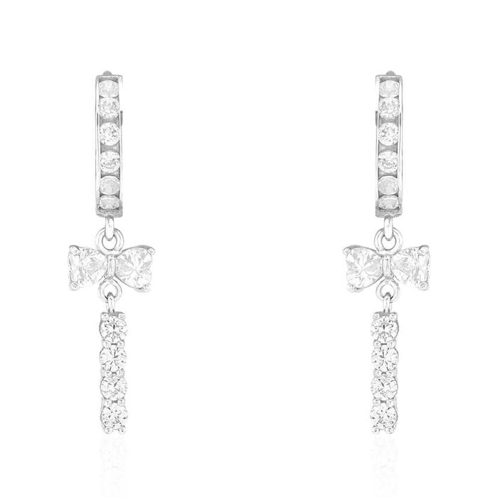 CZ 14k Yellow & White Gold Bow Double Huggie Hoop Earrings