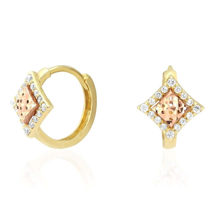 14k Yellow & Rose Gold White CZ Huggie Hoop Earrings 1Ct