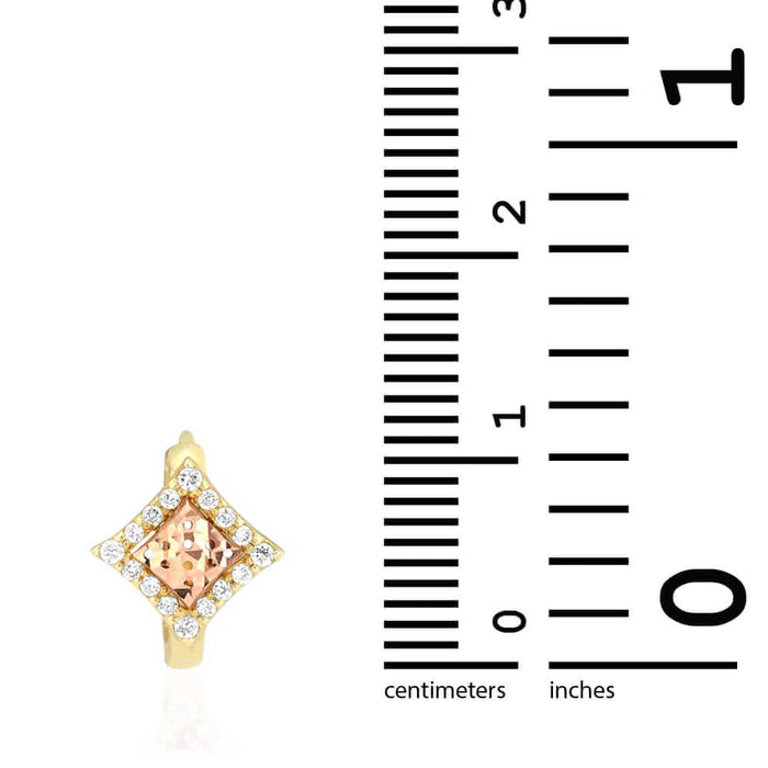 14k Yellow & Rose Gold White CZ Huggie Hoop Earrings 1Ct