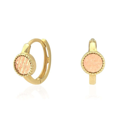 14k Yellow & Rose Gold Diamond-Cut Circle Milgrain Huggie Hoop Earrings