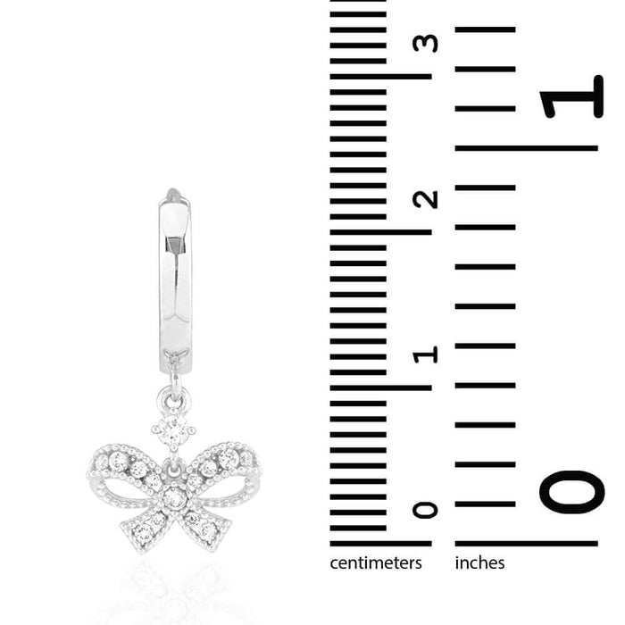 14k Yellow Gold CZ Bow Shaped Drop Huggie Hoop Earrings