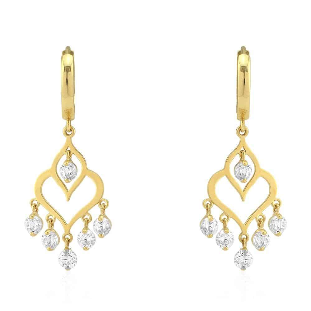 14k Yellow & White Gold CZ Chandelier  Huggie Hoop Earrings