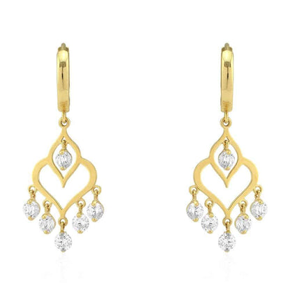 14k Yellow & White Gold CZ Chandelier  Huggie Hoop Earrings