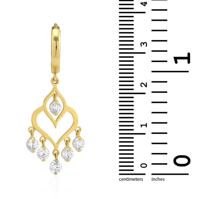 14k gold chandelier huggie hoop earrings with drops and simulated diamonds, elegant and luxurious design