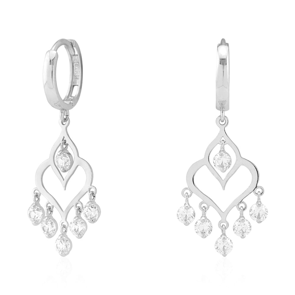 14k Yellow & White Gold CZ Chandelier  Huggie Hoop Earrings