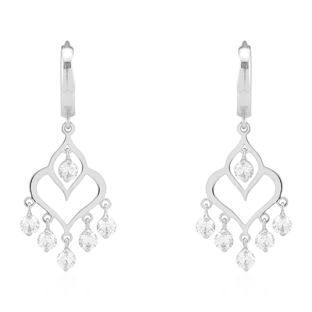 14k Yellow & White Gold CZ Chandelier  Huggie Hoop Earrings