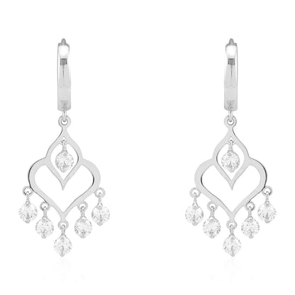 14k Yellow & White Gold CZ Chandelier  Huggie Hoop Earrings