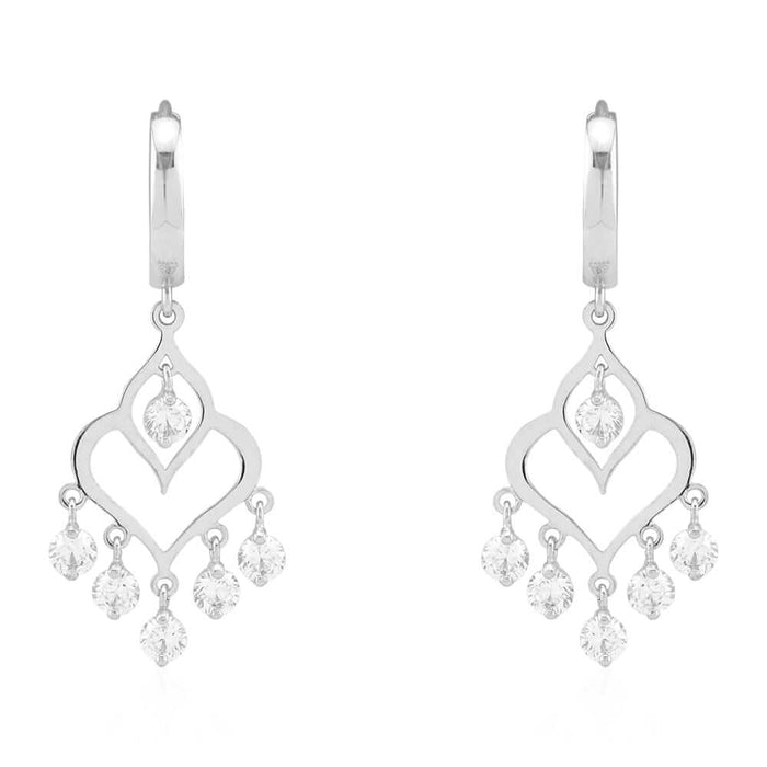 14k Yellow & White Gold CZ Chandelier  Huggie Hoop Earrings