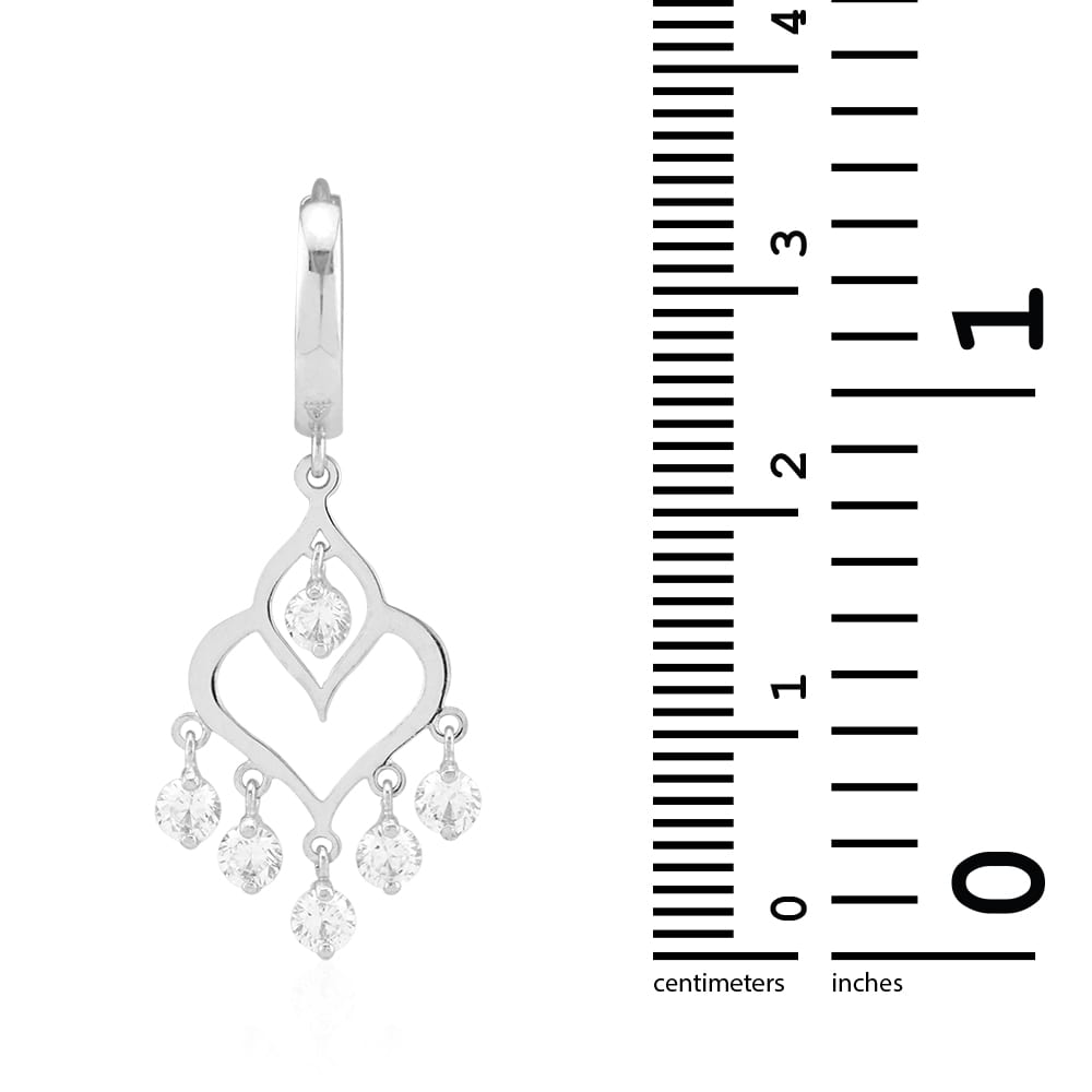 14k Yellow & White Gold CZ Chandelier  Huggie Hoop Earrings