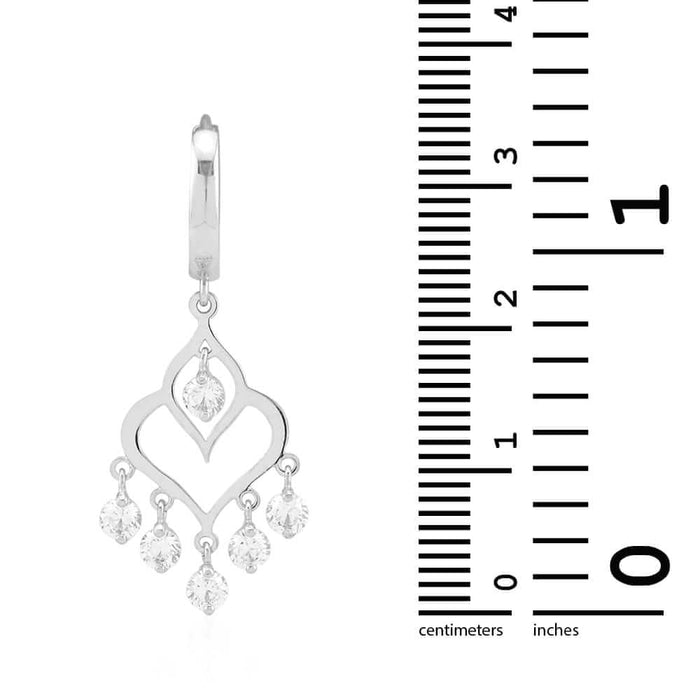 14k Yellow & White Gold CZ Chandelier  Huggie Hoop Earrings