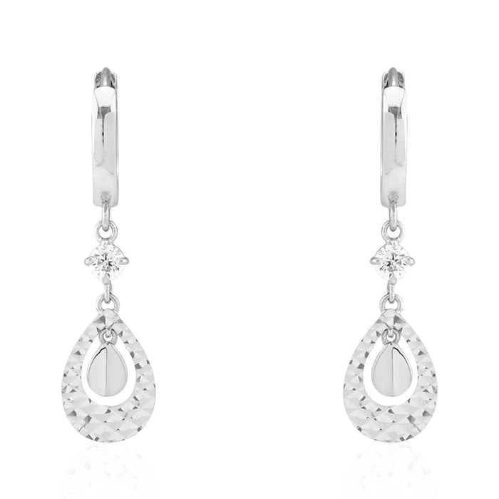 14k White Gold CZ Teardrop Huggie Hoop Earrings