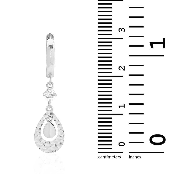 14k White Gold CZ Teardrop Huggie Hoop Earrings