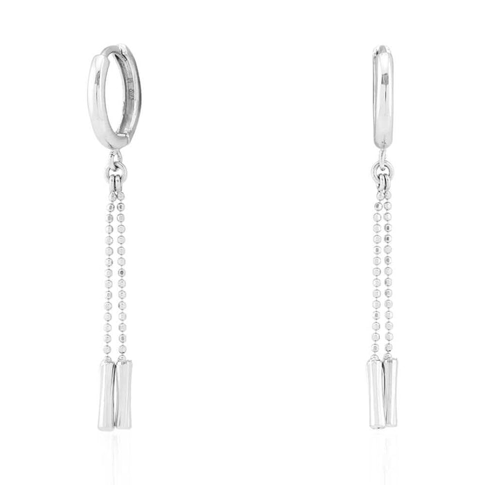 14k White Gold Diamond-Cut Ball Chain Drop Huggie Hoop Earrings