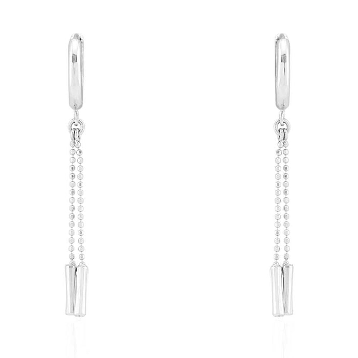 14k White Gold Diamond-Cut Ball Chain Drop Huggie Hoop Earrings