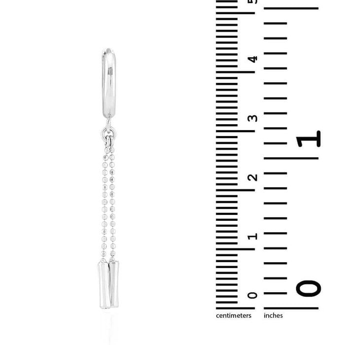 14k White Gold Diamond-Cut Ball Chain Drop Huggie Hoop Earrings