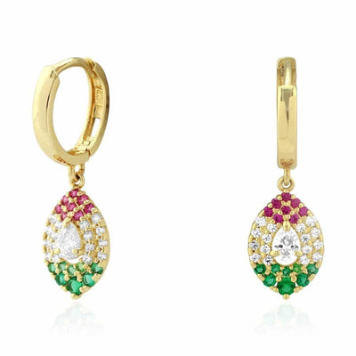 14k Yellow White Gold Multicolor CZ Huggie Hoop Earrings