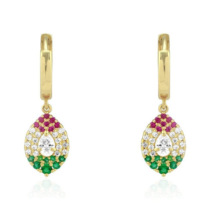 14k Yellow White Gold Multicolor CZ  Huggie Hoop Earrings