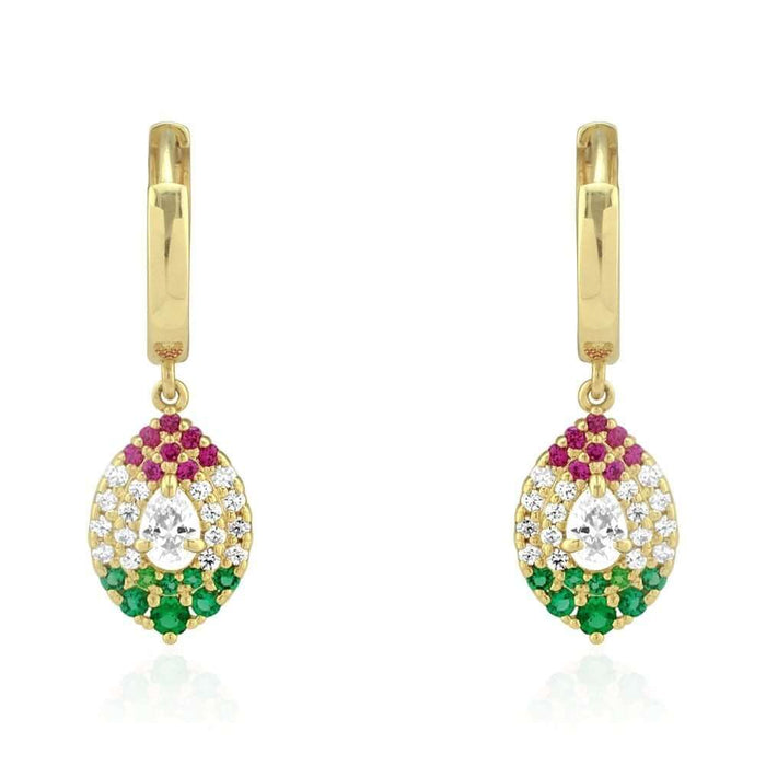 14k Yellow White Gold Multicolor CZ Huggie Hoop Earrings