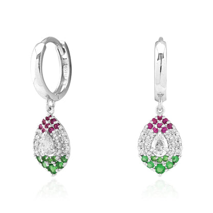 14k Yellow White Gold Multicolor CZ  Huggie Hoop Earrings