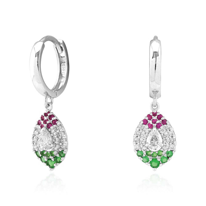 14k Yellow White Gold Multicolor CZ Huggie Hoop Earrings