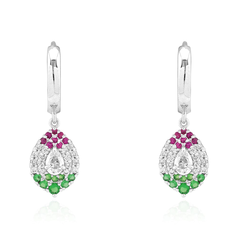 14k Yellow White Gold Multicolor CZ  Huggie Hoop Earrings