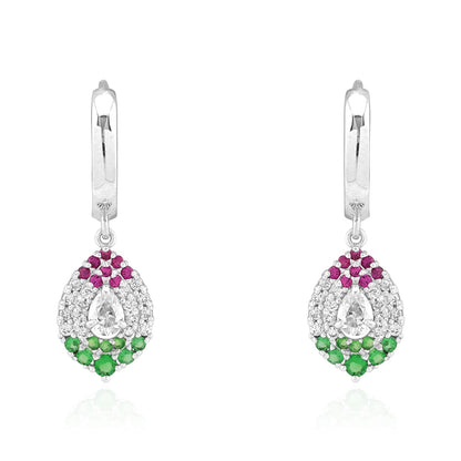 14k Yellow White Gold Multicolor CZ  Huggie Hoop Earrings